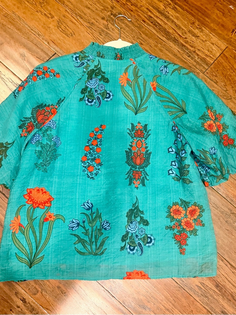 THML Teal Floral Split-Neck Tunic with Orange & Blue Blooms - Picture 2 of 2